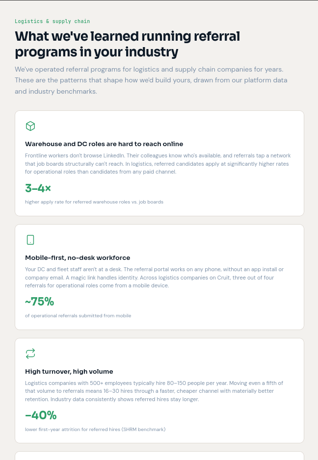 Industry insights page from a referral scan